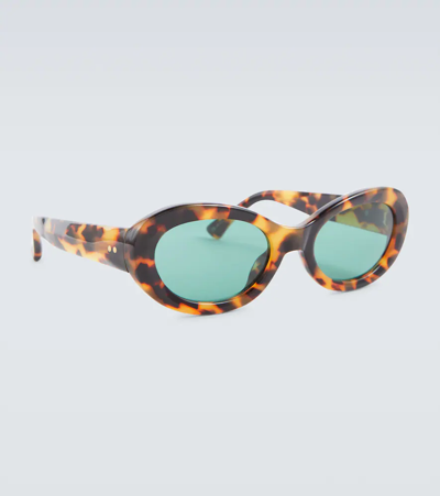 Shop Dries Van Noten Tortoiseshell-effect Oval Sunglasses In T-shell/gold/green