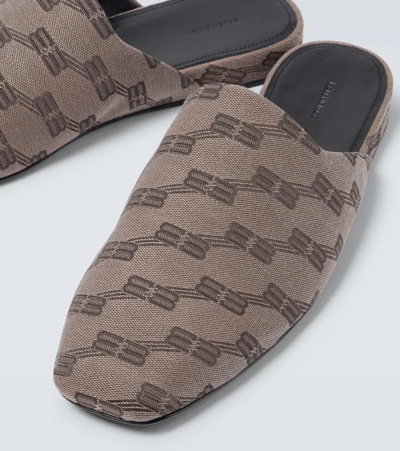 Shop Balenciaga Cozy Bb Monogram Jacquard Slippers In Dark Mink Grey/brown