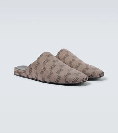 Shop Balenciaga Cozy Bb Monogram Jacquard Slippers In Dark Mink Grey/brown