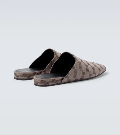 Shop Balenciaga Cozy Bb Monogram Jacquard Slippers In Dark Mink Grey/brown