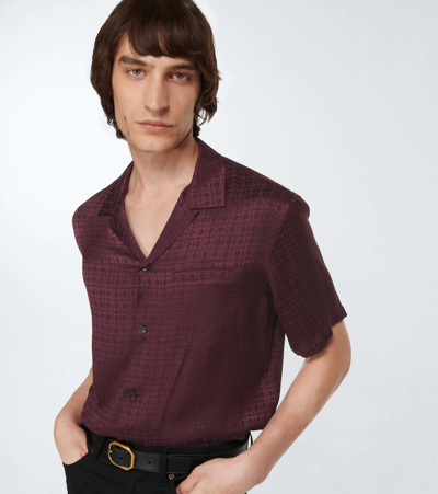 Shop Saint Laurent Short-sleeved Silk Shirt In Prune