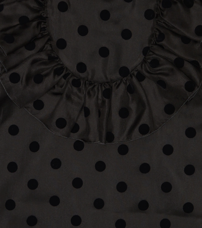 Shop Stella Mccartney Polka-dot Ruffle-trimmed Silk Dress In Black