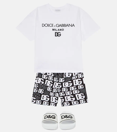 Shop Dolce & Gabbana Logo Swim Trunks In Dg B/w Fdo.nero