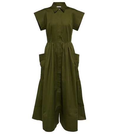 Shop Co Essentials Poplin Midi Dress In Evergreen