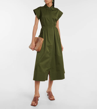 Shop Co Essentials Poplin Midi Dress In Evergreen