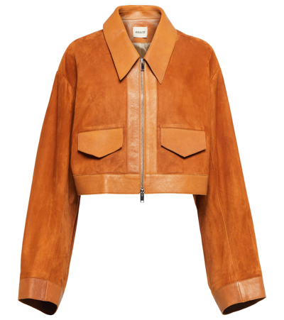 Shop Khaite Combly Cropped Suede Jacket In Sienna