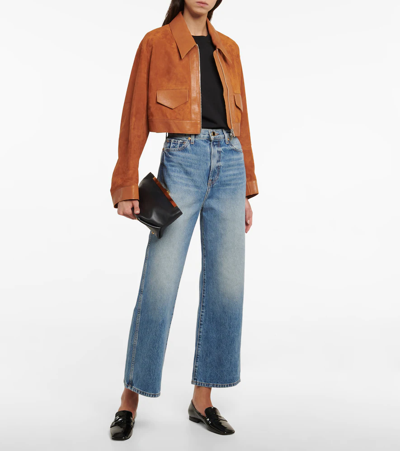 Shop Khaite Combly Cropped Suede Jacket In Sienna