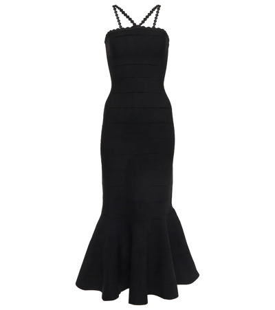 Shop Victoria Beckham Openwork Knit Midi Dress In Black