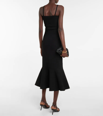 Shop Victoria Beckham Openwork Knit Midi Dress In Black