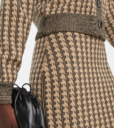 Shop Victoria Beckham Jacquard Wool Cardigan In Beige/black