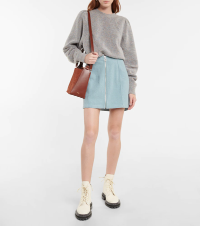 Shop Apc Alice Boiled Wool Miniskirt In Blue