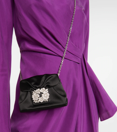 Shop Roger Vivier Bouquet Embellished Satin Shoulder Bag In Nero