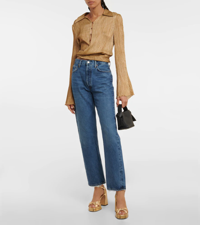 Agolde Blue Jeans With Beltl Loops And Logo Patch On The Rear In Blue