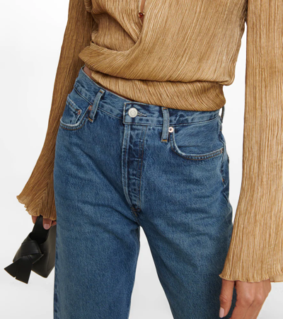 Agolde Blue Jeans With Beltl Loops And Logo Patch On The Rear In Blue