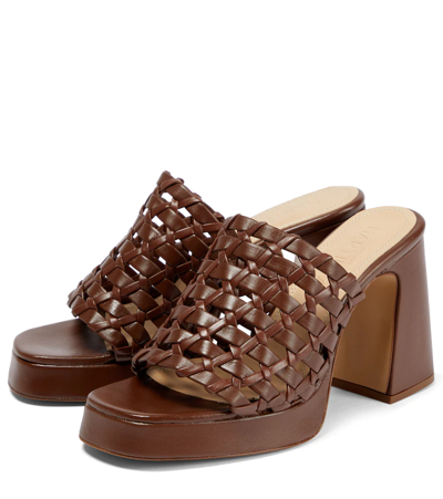 Shop Souliers Martinez Alba Leather Platform Mules In Chocolate