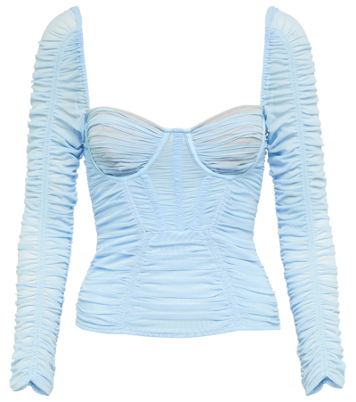 Shop Self-portrait Ruched Top In Blue
