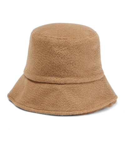 Shop Max Mara Fiducia Logo Wool Bucket Hat In Cammello