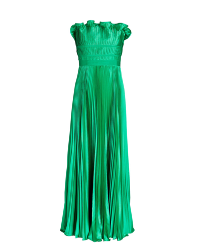 Shop Amur Giada Pleated Satin Maxi Dress In Green