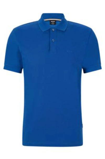 Shop Hugo Boss Regular-fit Polo Shirt In Cotton With Embroidered Logo In Blue