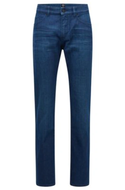 Hugo Boss Slim-fit Jeans In Blue Italian Cashmere-touch Denim In Dark Blue  | ModeSens