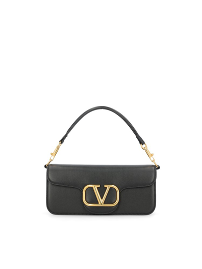 Shop Valentino Vlogo Plaque Chained Shoulder Bag In Black