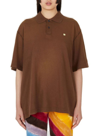 Shop Acne Studios Logo Patch Gradient Oversized Polo Shirt In Brown