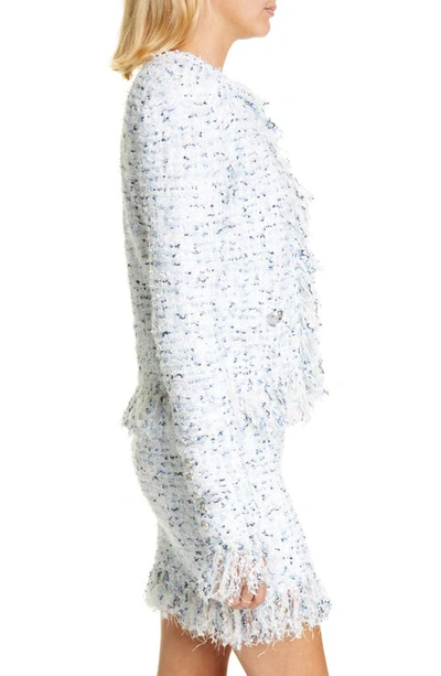 Shop Balmain Fringe Metallic Tweed Jacket In Blanc/blue