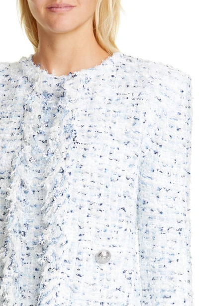 Shop Balmain Fringe Metallic Tweed Jacket In Blanc/blue