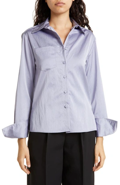 Shop Aknvas Sabrina Satin Button-up Shirt In Violet