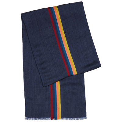 Shop Paul Smith Navy Striped Wool-blend Scarf In Blue