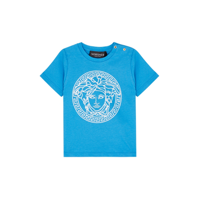 Shop Versace Kids Blue Medusa-print Cotton T-shirt