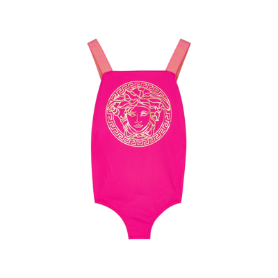 Shop Versace Kids Hot Pink Logo-print Swimsuit (8-14 Years) In Fuchsia