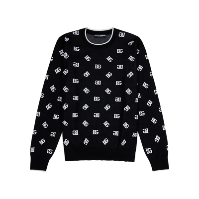 Shop Dolce & Gabbana Black Logo-intarsia Wool-blend Jumper In Black And White