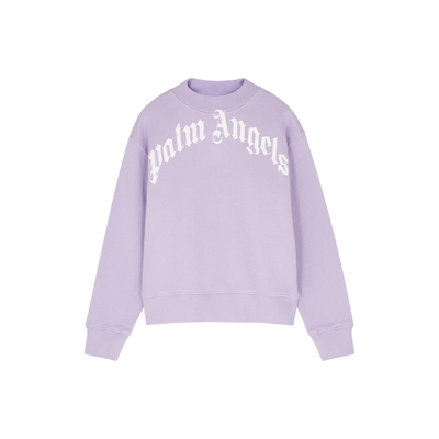 Shop Palm Angels Kids Lilac Logo-print Cotton Sweatshirt (4-10 Years)