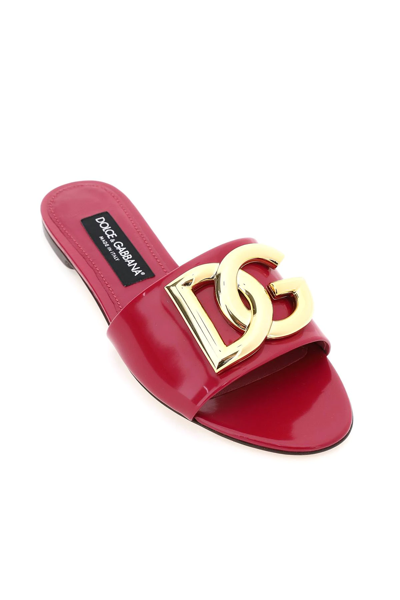 Shop Dolce & Gabbana Patent Leather Slides In Fuchsia