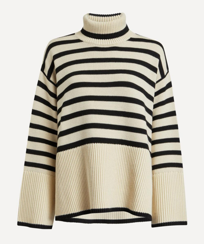 Totême Toteme Striped Wool Cotton Turtleneck In Neutral