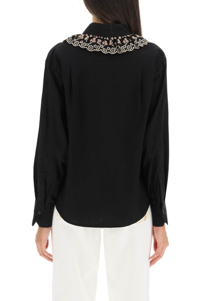Shop See By Chloé See By Chloe Shirt With Embroidered Collar In Black