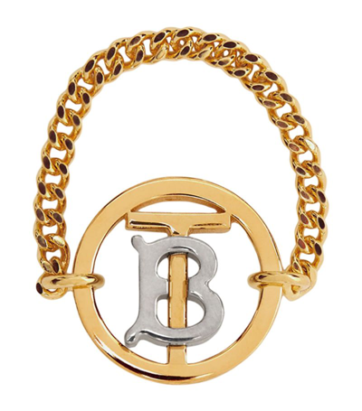 Shop Burberry Gold- And Palladium-plated Tb Monogram Chain Ring