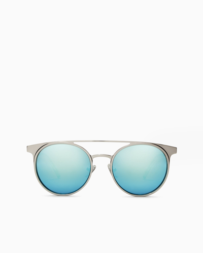 Shop Ramy Brook Malibu Round Sunglasses In Blue Silver