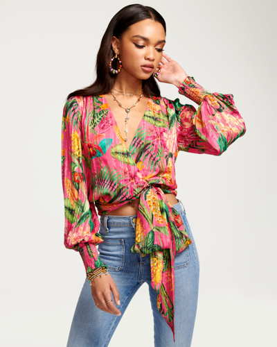 Shop Ramy Brook Printed Quentin Wrap Top In Wild Pink