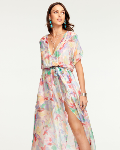 Shop Ramy Brook Printed Marion Short Sleeve Maxi Dress In Watercolor