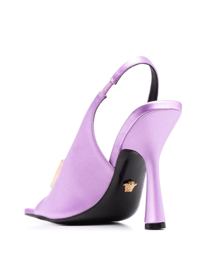 Shop Versace Crystal 110mm Satin Sandals In Violett