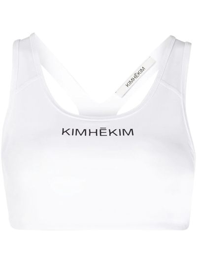Shop Kimhēkim Logo-print Yoga Bra In White