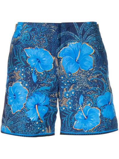 Shop Orlebar Brown Bulldog Floral-print Swim Shorts In Blue
