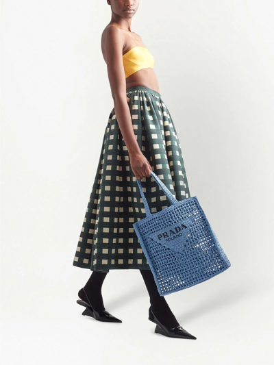 Prada Logo Embroidered Open Top Tote Bag In Blue