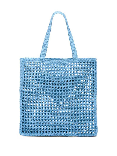 Prada Logo Embroidered Open Top Tote Bag In Blue