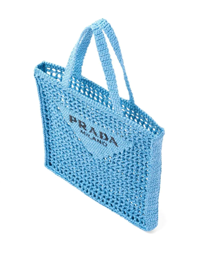Prada Logo Embroidered Open Top Tote Bag In Blue