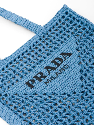 Prada Logo Embroidered Open Top Tote Bag In Blue