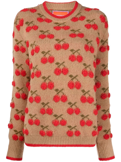 Shop La Doublej Cherry Intarsia-knit Jumper In Nude