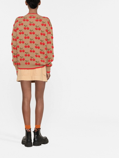 La Doublej Cherry Intarsia-knit Jumper In Nude